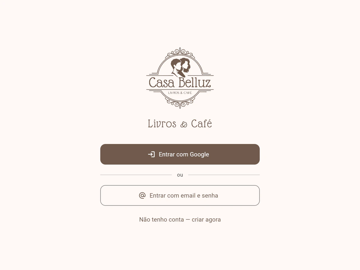 Tela de entrada do app da Casa Belluz