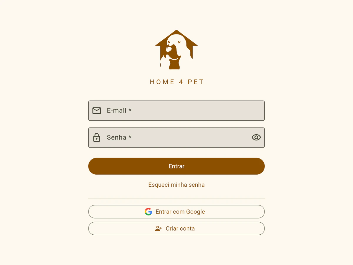 Tela de entrada da Home 4 Pet